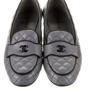 Chanel Matrasse Grey and Black Quilted Slip on Flats 39.5